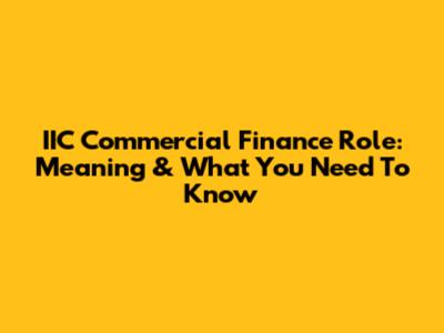 IIC Commercial Finance Role: Meaning & What You Need To Know